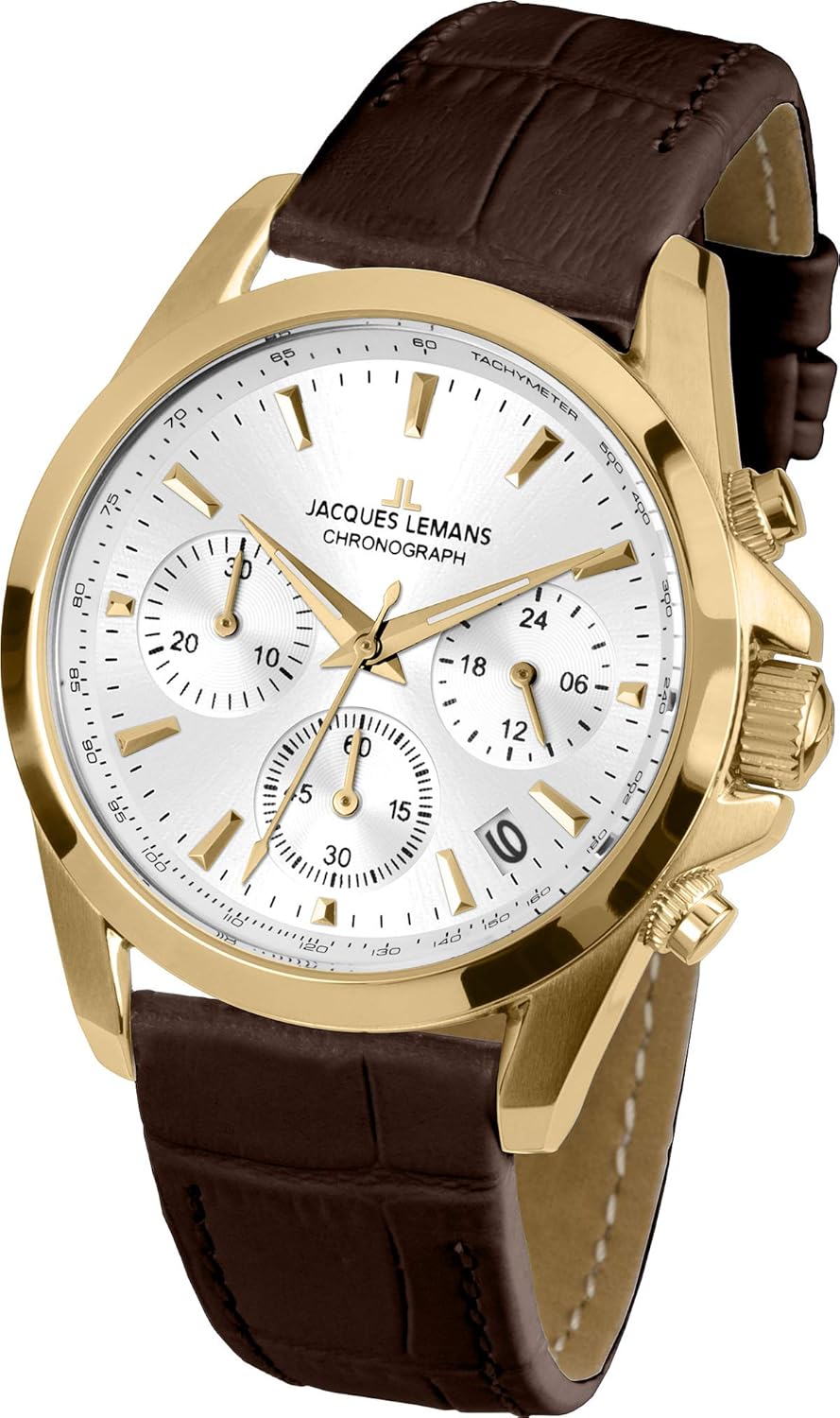 JACQUES LEMANS Womens Chronograph Quartz Watch with Leather Strap 1