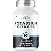 Zespo Potassium Citrate 800mg – 150 Veg Capsules | Provides 306mg Elemental Potassium per Serving | Supports Electrolyte Balance & Daily Wellness | Non-GMO, Gluten-Free Mineral Supplement
