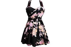 COCOPEAR Women's Elegant Crossover One Piece Swimdress Floral Skirted Swimsuit