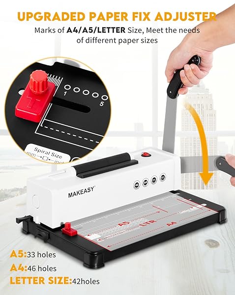 MAKEASY SPIRAL BINDING MACHINE, 12 SHEETS PUNCH CAPACITY, ELECTRIC COIL INSERT, BOOK BINDER MACHINE FOR A4/A5/LETTER SIZE PAPER, COME WITH 1 BOX PCS 5/16” COILS & PLIERS