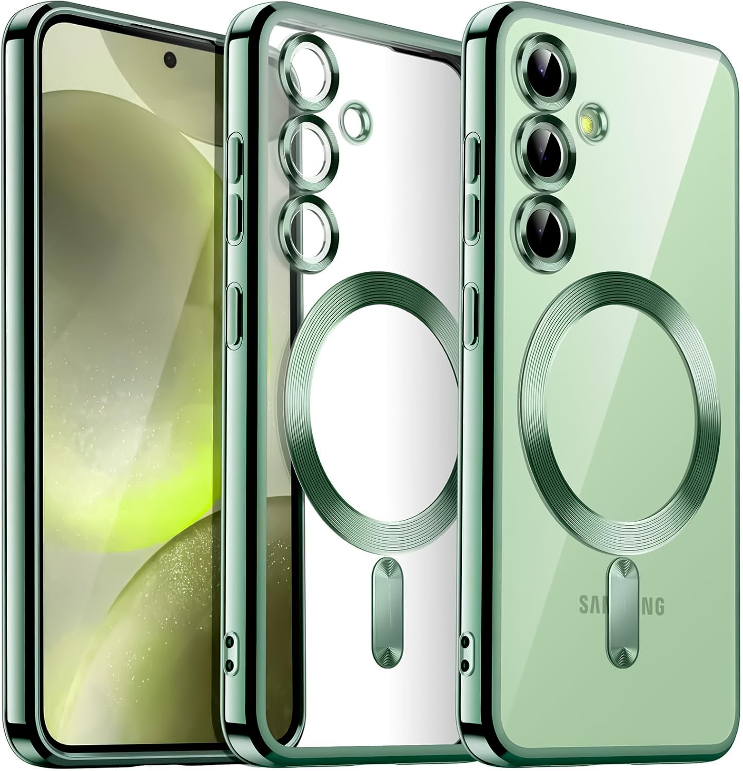 Magnetic Case for Samsung Galaxy S25 Plus,S25 Plus Phone Case Slim Clear with Camera Protector [Compatible with MagSafe], Shockproof TPU Cover for Samsung S 25 Plus Cases-Green