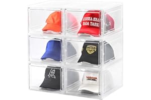 beehomay Hat Organizer Box,Stackable Clear Baseball Caps Holder Box Containers with Magnetic Door for Hats Snapback Cap Storage,Clear Hat Storage with Magnetic Door, Holds 60 Hats(clear, 6 pack)