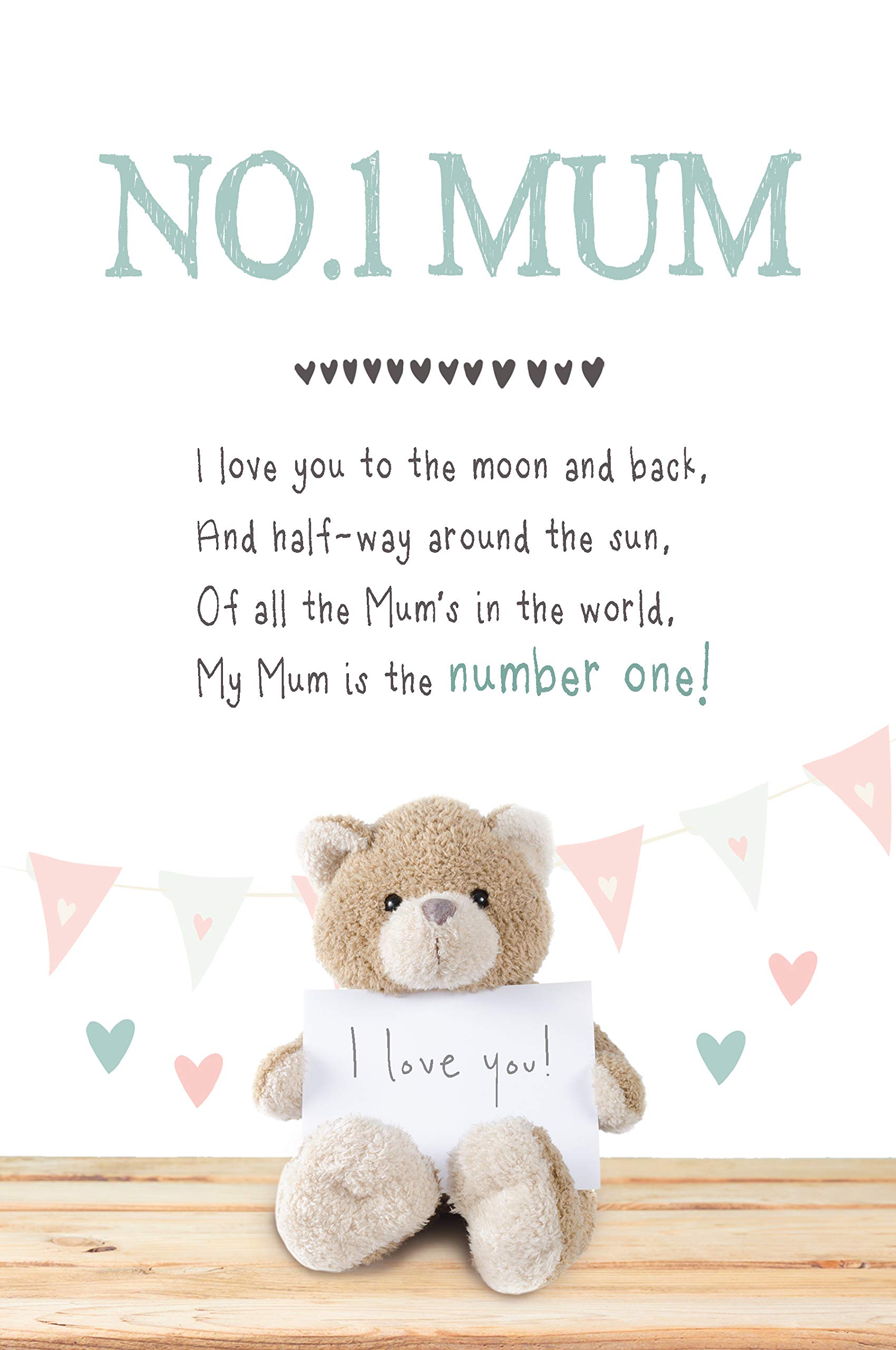 Snuggly Bumpkins Mother's Day Card for Mum, I Love You to The Moon and Back!, No 1 Mum Mothers Day Card, Multi-coloured