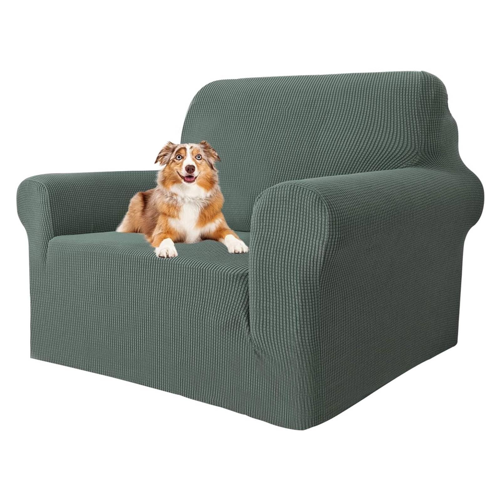 MAXIJIN Super Stretch Chair Covers for Living Room, 1-Piece Universal Chair Slipcover with Arms Jacquard Spandex Chair Protector Dogs Pet Friendly Sofa Couch Armchair Cover (1 Seater, Pea Green)