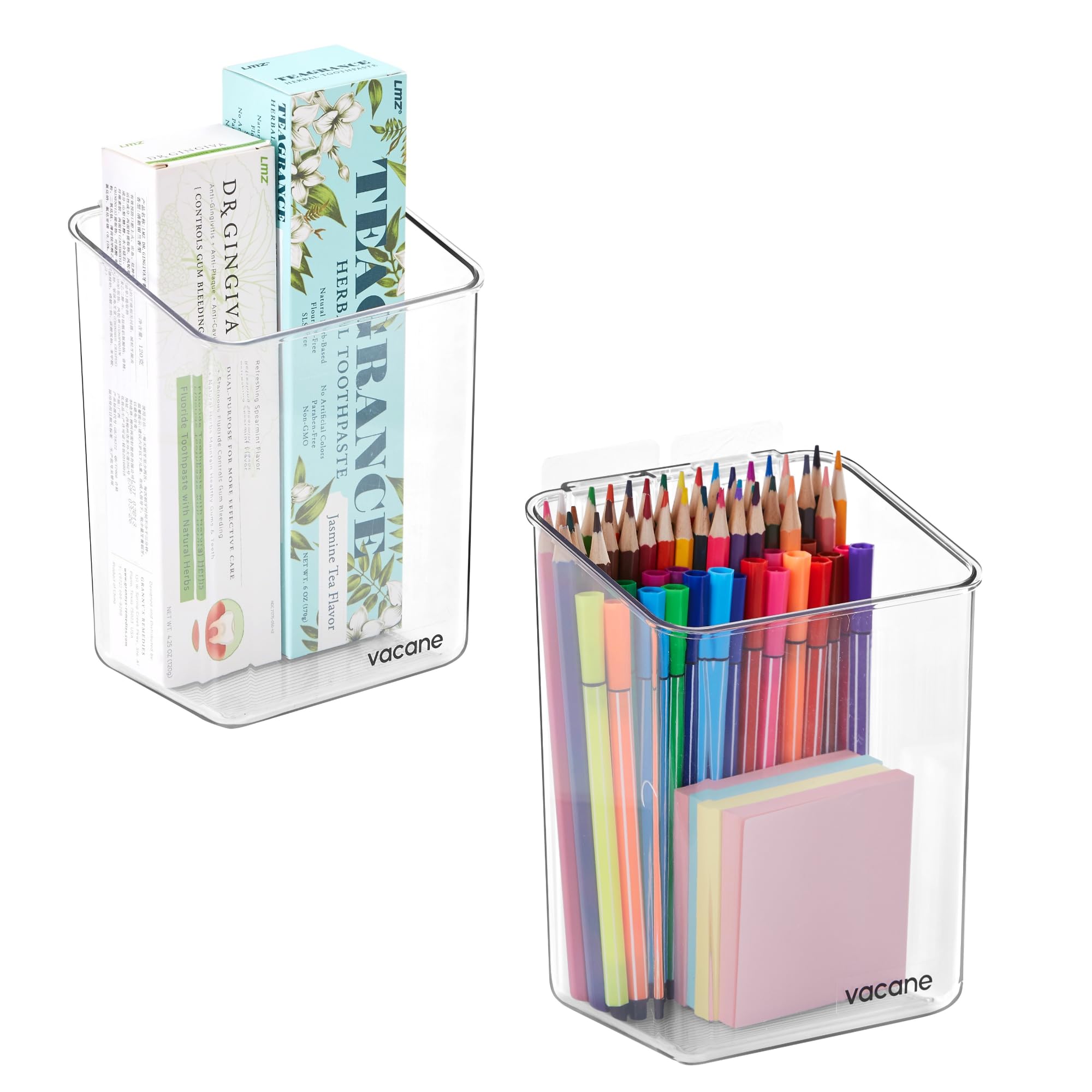 Photo 1 of ****MISSING 1*** vacane 2 Pack Plastic Adhesive Mount Over Cabinet Door Organizer, Storage Organizer Container Makeup Organizer Hanging Basket Bins For Craft Room, Office, Space Saving Holder for Kitchen Bags-S Clear