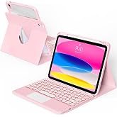 JKSML Case with Keyboard for iPad (A16) 11th/10th Generation 360 Rotation | Pencil Holder, Multi-Touch Trackpad,7 Colors Backlit, Detachable Keyboard, Cover for iPad 11 inch 2025 /10.9inch 2022 (Pink)