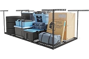 FLEXIMOUNTS 4x8 Overhead Garage Storage Rack, Adjustable Organization System, Heavy-Duty Metal Ceiling Racks, 750lbs Weight Capacity, Black, Classic Series