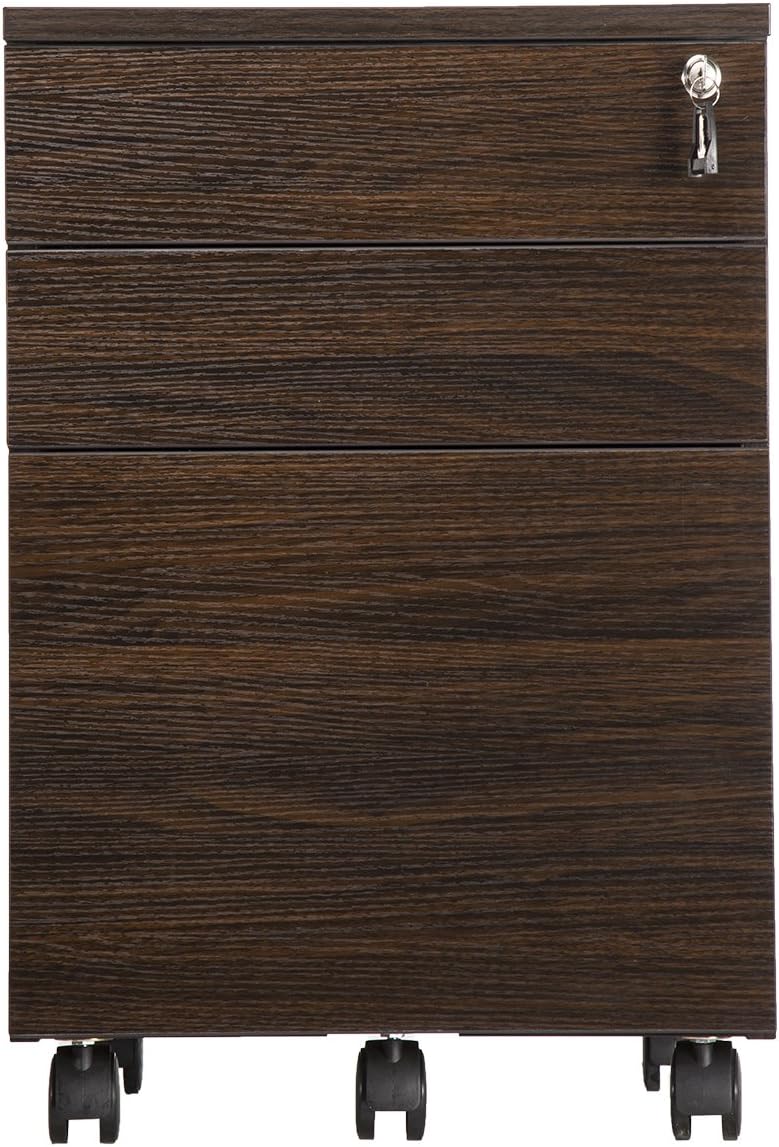 TOPSKY 3 Drawers Wood Mobile File Cabinet Fully Assembled Except Casters (Walnut Letter Size) : Office Products