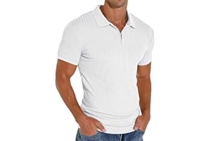 Askdeer Men's Polo Shirts Short/Long Sleeve Zip Slim Fit Polo T Shirt Classic Casual Golf Shirt