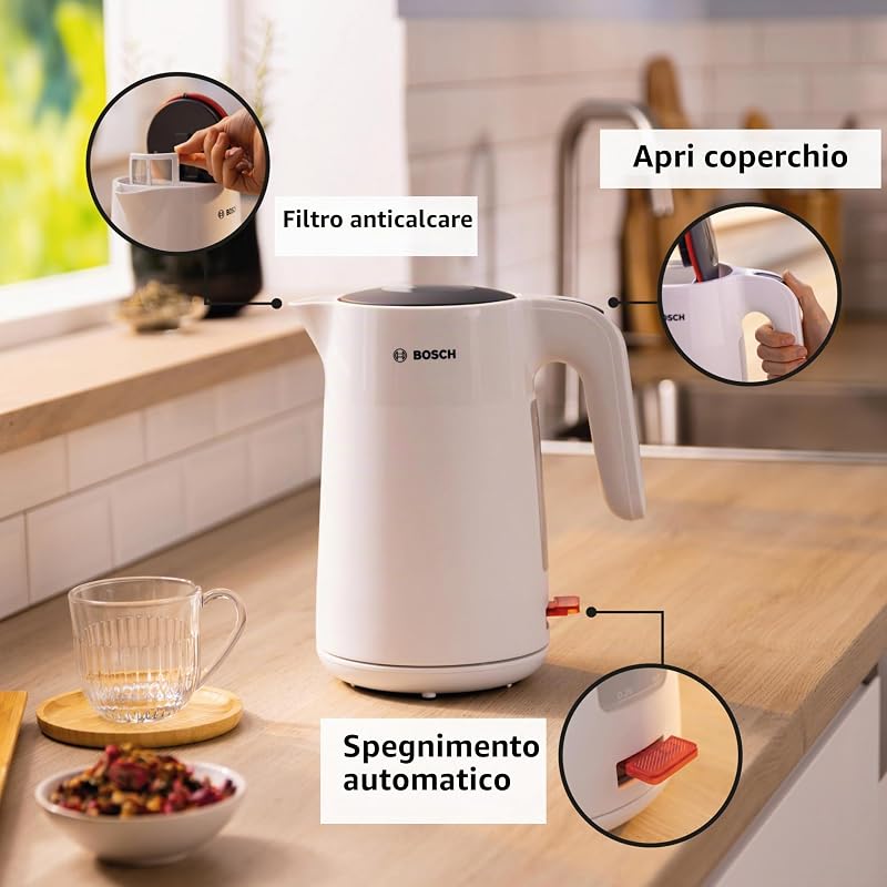 MyMoment TWK2M161 - Bollitore senza fili con spegnimento automatico, protezione da surriscaldamento, indicatore di tazza, filtro anticalcare rimovibile, protezione contro il deambulo,