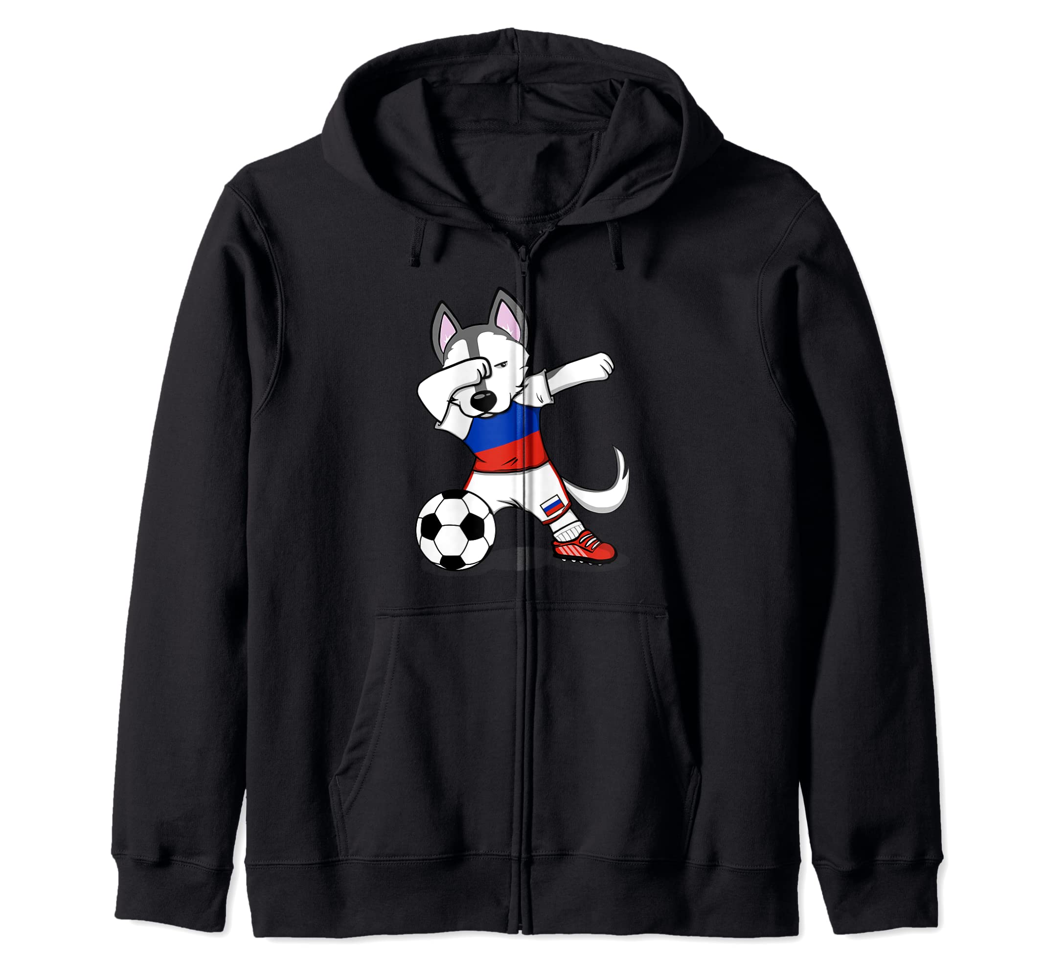Dabbing Husky Dog Russia Soccer Fans Jersey Russian Football Zip Hoodie