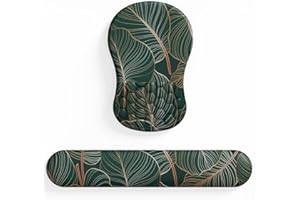 eulps Mouse Pad with Wrist Rest, Ergonomic Memory Foam Keyboard Wrist Pad & Mousepad Wrist Support Set, with Non-Slip PU Base, Pain Relief for Computer (Tropical Plants)