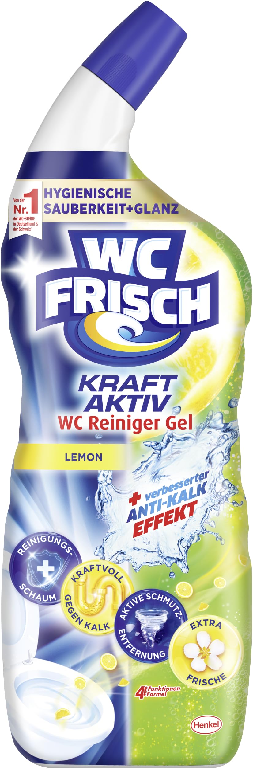 WC-Frisch WC Reiniger Gel Lemon (750 ml), WC Reiniger mit Lufterfrischer-Effekt, Toilettenreiniger sorgt für hygienische Frische, mit 4-fach Aktivstoff-Kombination 2