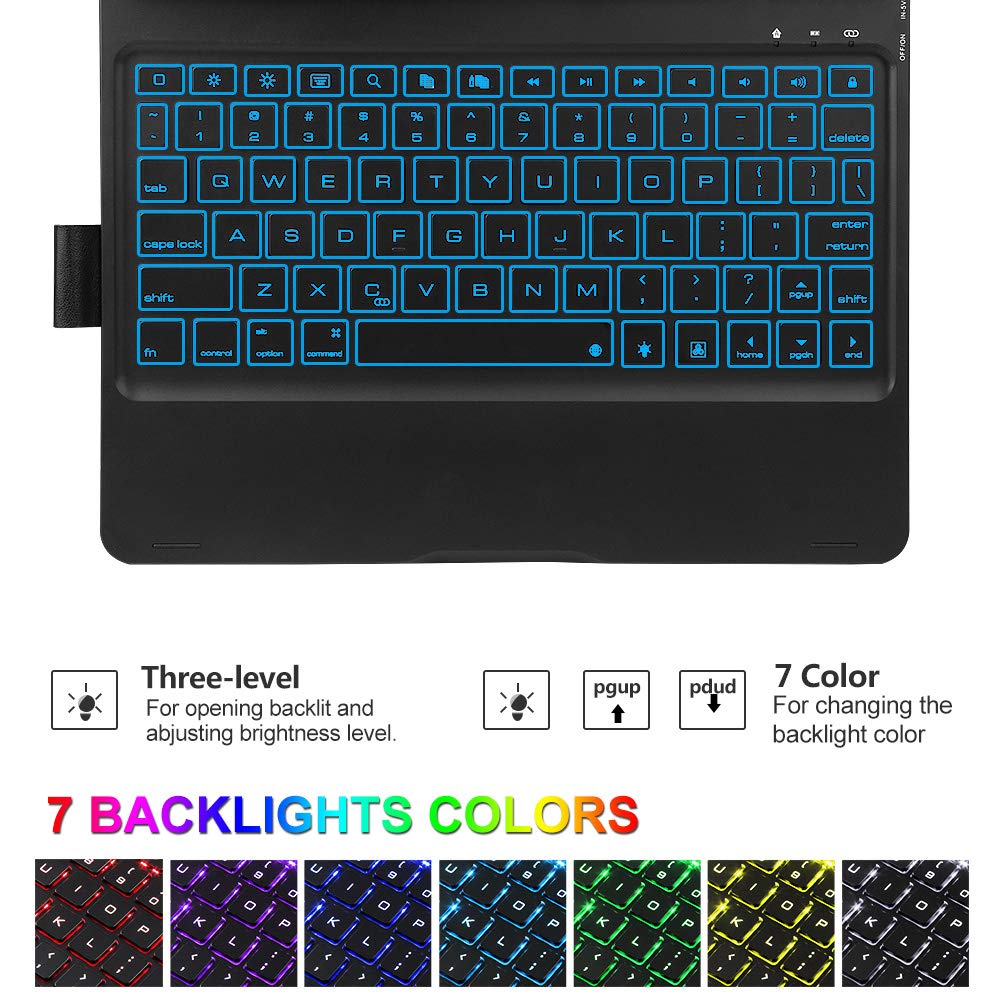 Keyboard Case for iPad Pro 11 inch, 7 Colors Backlit Wireless Keyboard Case, Folio Smart 360 Rotate Stand Cover, iPad Pro 11 Keyboard Case,Black