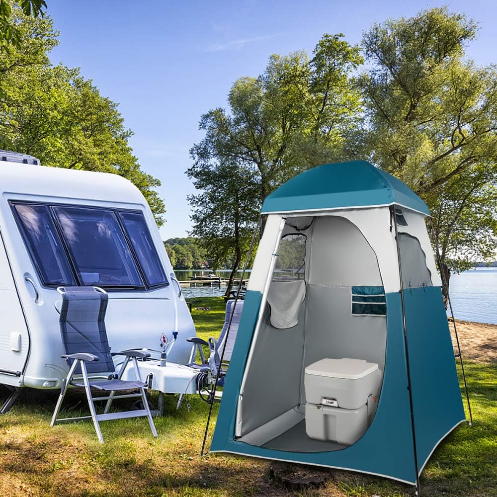 VINGLI 6.7FT Shower Tent, Changing Room Tent for Portable Toilet, with Mesh Floor and Carrying Bag, Lightweight & Sturdy, Perfecr for Camping, Boat, Dressing Outdoor or Indoor: Sports & Outdoors