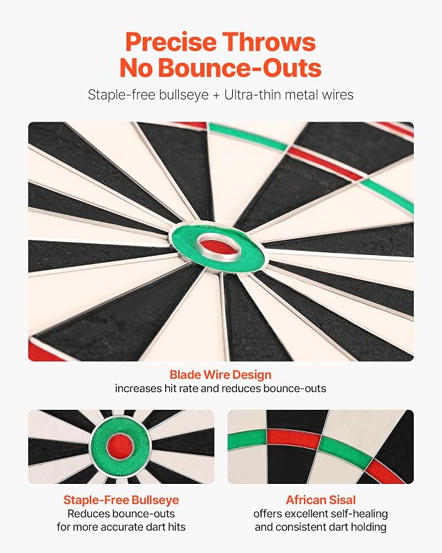 Dartscheibe 450 mm, Sisalfaser-Dartboard mit klammerfreiem Bullseye, Blade-Draht & drehbarem Zahlenring, für Party- & Spielzimmer zu Hause (Darts Nicht im Lieferumfang enthalten)