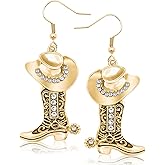 RechicGu Western Cowgirl Hat Boots Earrings Enamel Cowboy Hat Sparkly Rhinestone Boot Dangle Earrings Prom Country Concerts Rodeo Cowboy Outfits Jewelry Gift for Women