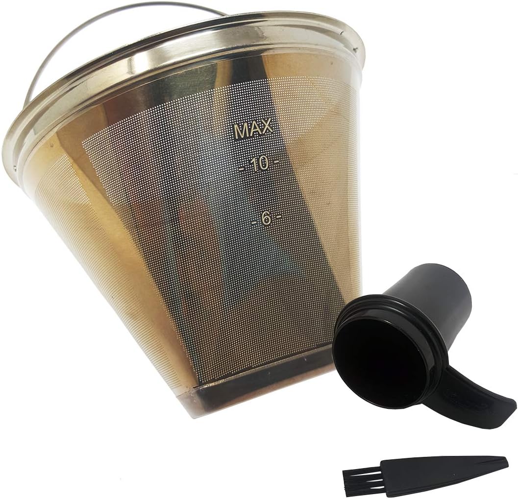 GOLDTONE Stainless Steel Coffee Filter - No.4 Cone Style Permanent Metal Reusable Coffee Filter for Ninja and Cuisinart Coffee Makers - Includes Scoop and Brush