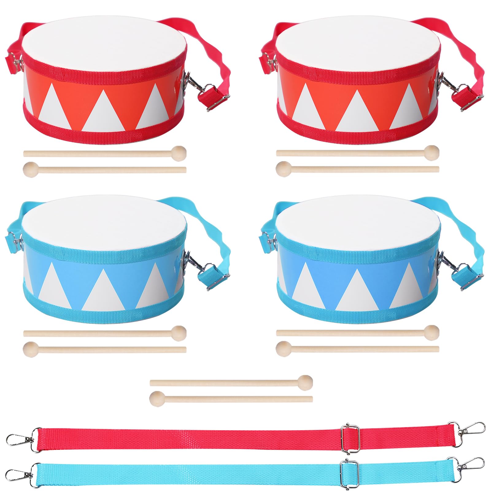 Photo 1 of **USED - MINOR DAMAGE**
TANEMUDO 4 Pcs Drum Set for Kids 8 Inch Toddler Toy Drum 10 Drumsticks with Adjustable Strap Wooden Drum Educational Musical Instrument Toys Sensory Musical Instrument Drum for Toddler Girls Boys