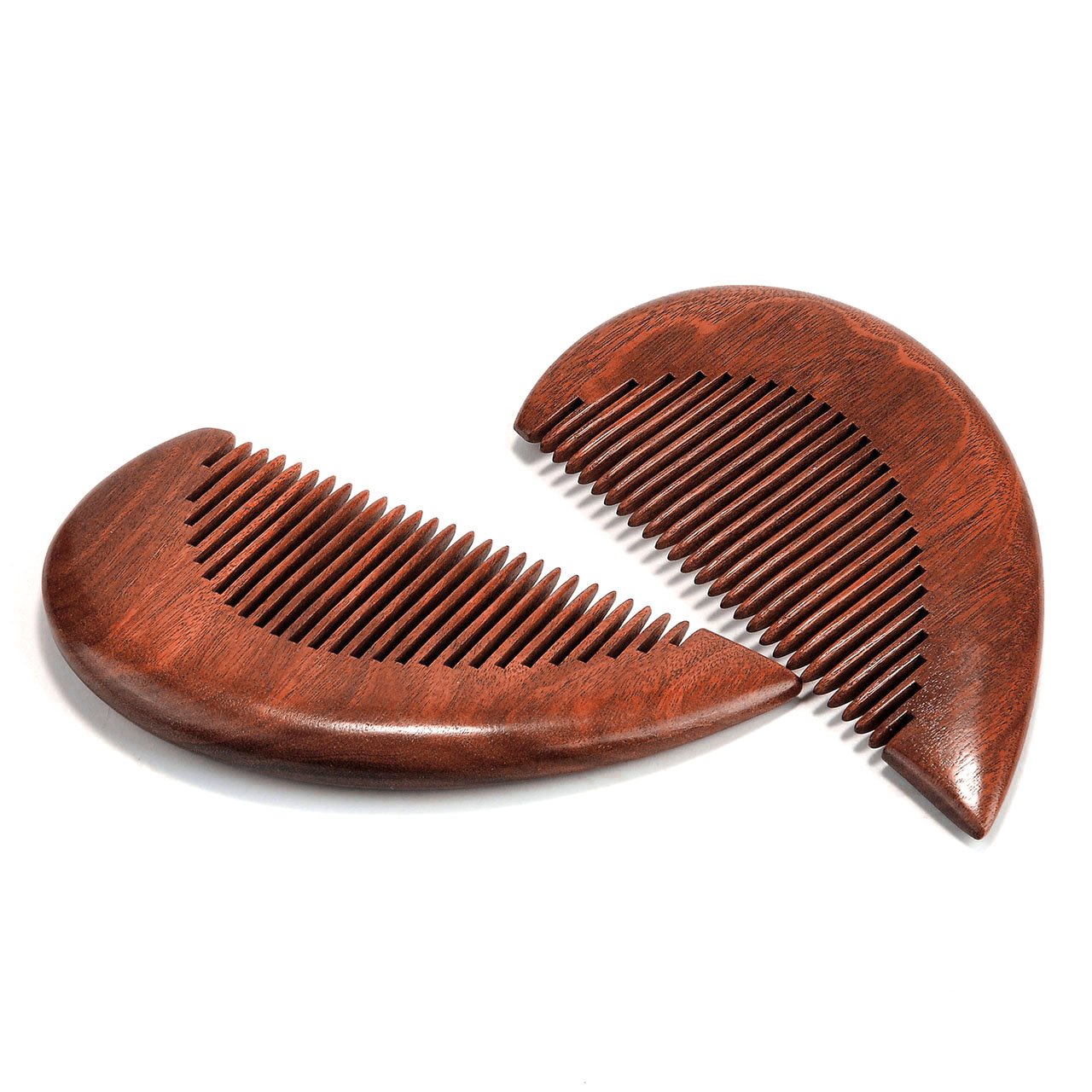 CCbeauty Personalized Custom Engraved- 2Pcs Wood Comb Heart-shaped Anti Static Natural Red Sandalwood Comb Handmade Comb Massage Wooden Combs Set