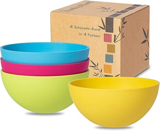BambusMarkt® - 4 Schüsslen Rund in 4 Farben - 700 ml - 15 cm ø - 7 cm↨