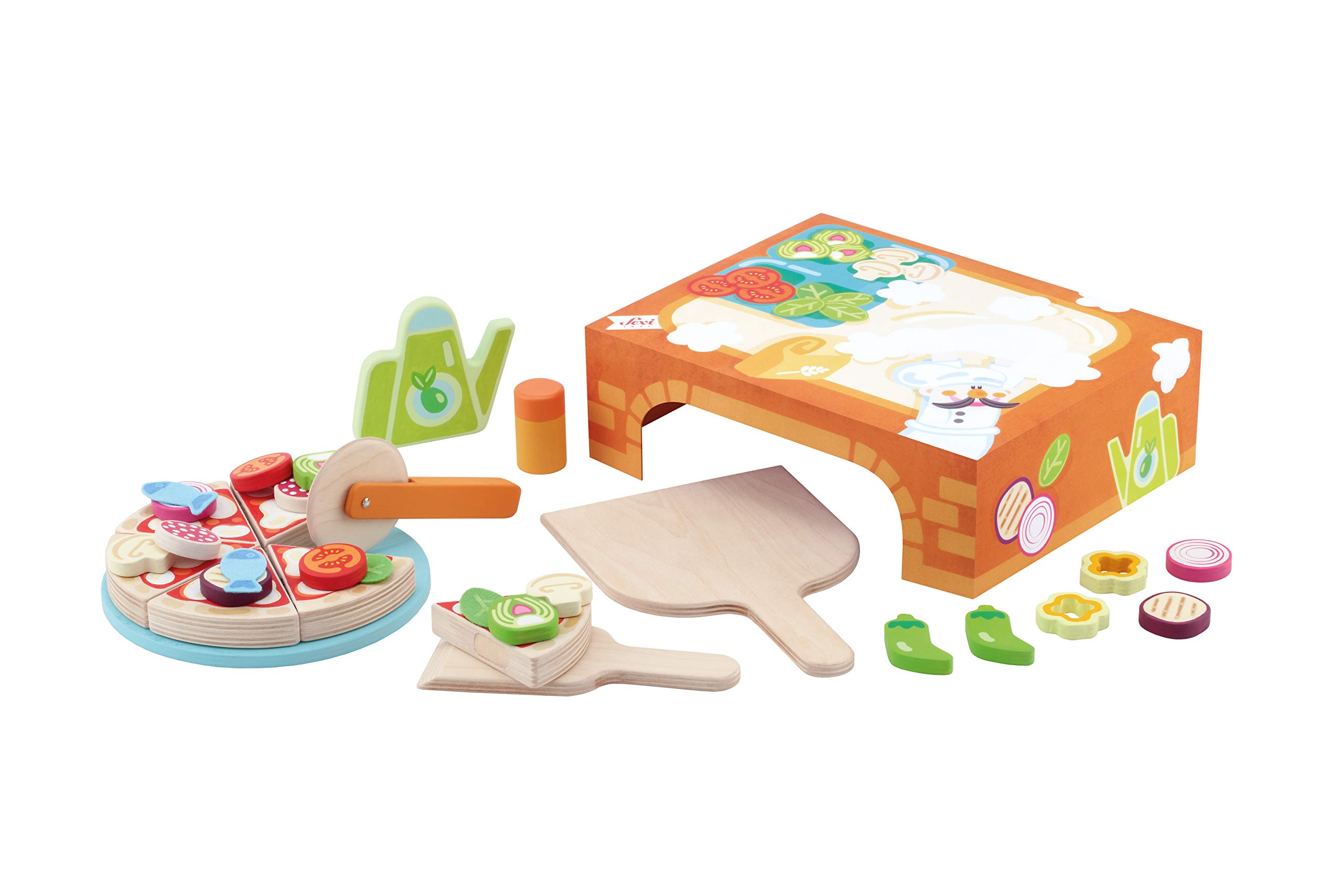 Trudi La pizzeria (33 pz) | Sevi | Wooden role-playing games for children. Accessories fake toy Food 29x23x9,5cm | Pretend play | model 83067