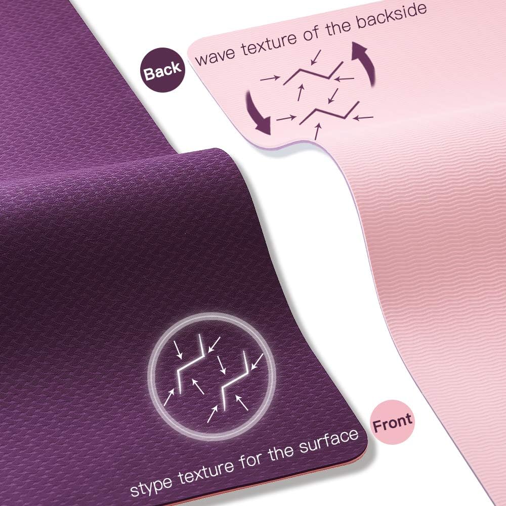 Asvin Yoga Mat 1/4 Inch Thick Fitness Exercise Mat, Non Slip, Striped, Sweat - Proof, Eco Friendly, TPE Workout Mat for Yoga, Pilates and Floor Exercises, 68"x26" : Sports & Outdoors