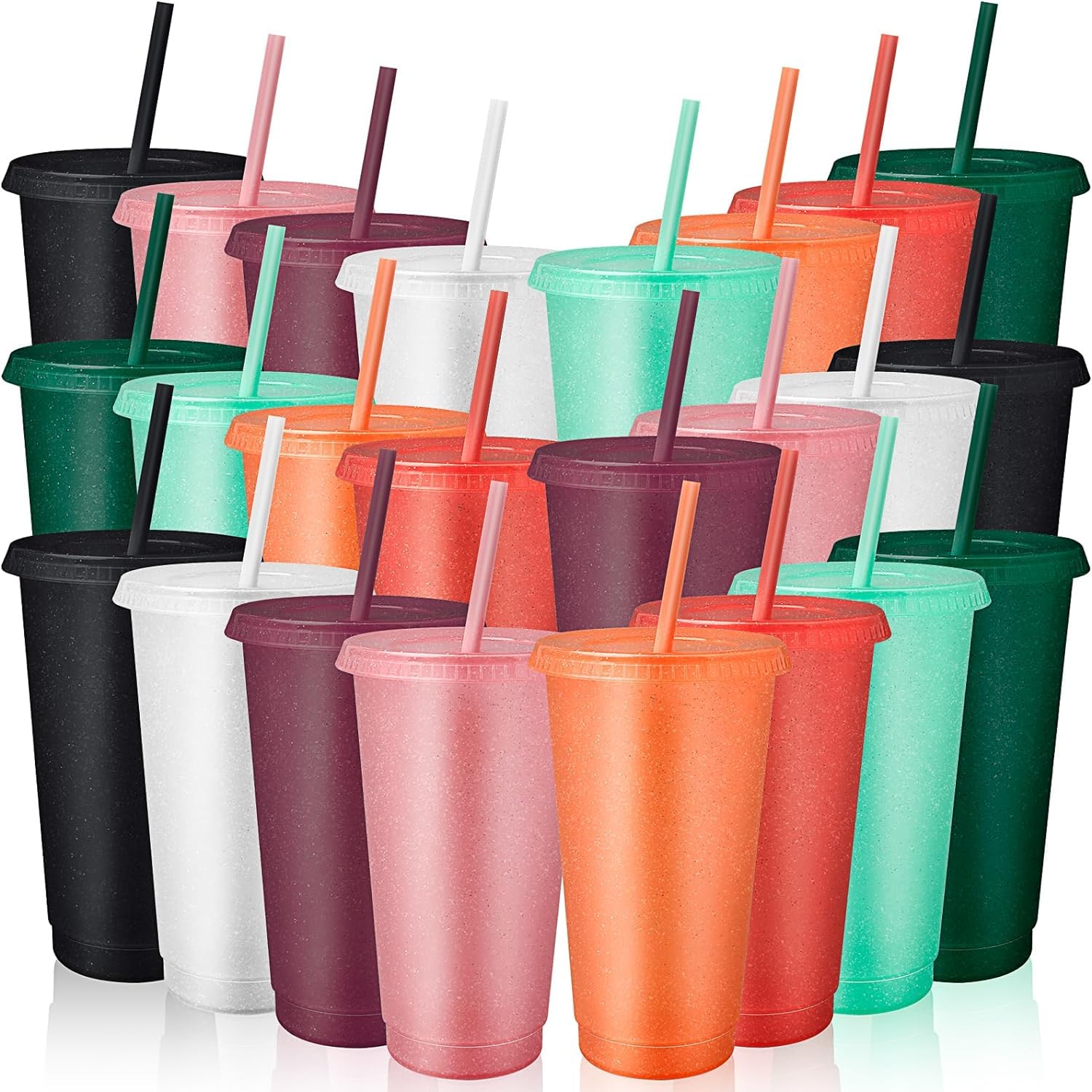 MSYU 24 Pack Tumbler with Straw and Lid Bulk Water Bottle Iced Coffee Travel Mug Reusable Plastic Cups for Parties Birthdays 24 oz