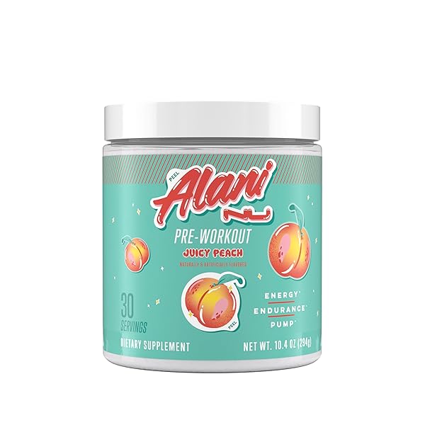 ALANI NU PRE WORKOUT POWDER JUICY PEACH, AMINO ENERGY BOOST, ENDURANCE SUPPLEMENT, SUGAR FREE, 200MG CAFFEINE, L-THEANINE, BETA-ALANINE, CITRULLINE, 30 SERVINGS