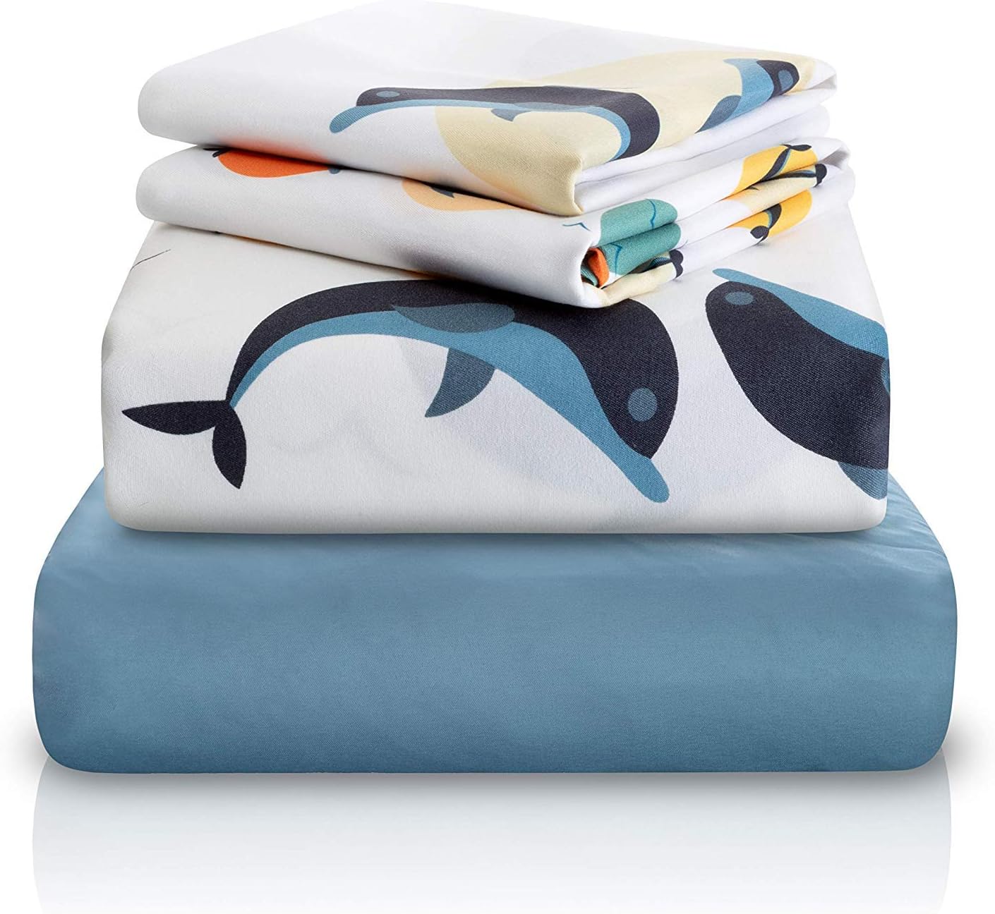 Chital 4 Pc Full Bed Sheets | Dolphin Themed Kids Bedding Set | Marine Animal Collection | Durable Super-Soft, Double-Brushed Microfiber | 1 Flat & 1 Fitted Sheet, 2 Pillow Cases | 15" Deep