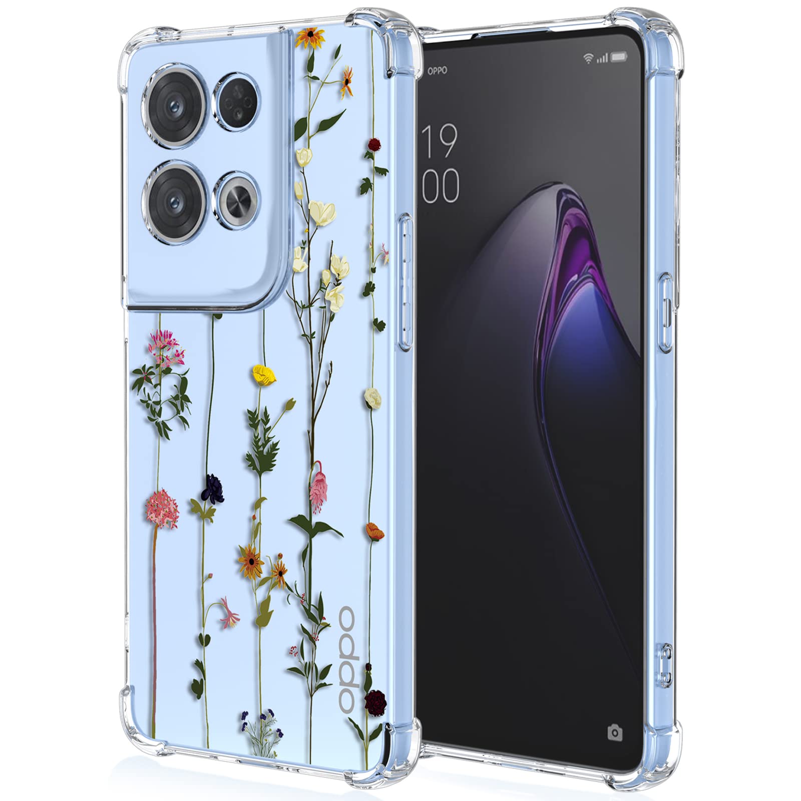 XINYEXIN Case for Oppo Reno8 Pro (6.7"), Painting Flower Pattern Clear Case Soft TPU Silicone Case Slim Shockproof Bumper Girl Women Phone Cover - Gardening — image 1
