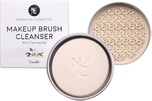 Narrative Cosmetics Solid Makeup Brush Cleanser Soap with Silicone Cleaning Pad, Cleans Natural & Synthetic Brushes, Vegan, Cruelty-Free, Natural Ingredients, Vanilla Fragrance, 2.45 Oz.