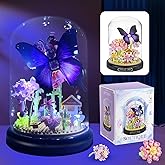 Water Bottle Flower Butterfly Bouquet Building Set with LED String Light and Dust Cover, 582 PCS Butterfly Flower Mini Brick Building Blocks Toys for Kids, Adults, Gift for Mother's Day, Christmas