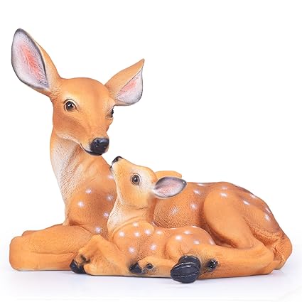Wonderland Two Deer (Baby and Mother) Sitting for Home, Garden, Balcony Decor or Decoration, Gift, Garden Statue