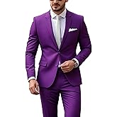 i · FineLong Mens Suits Classic fit 2 Piece 2 Button Formal Tuxedo Jacket Suits Pants Set for Wedding Business Prom