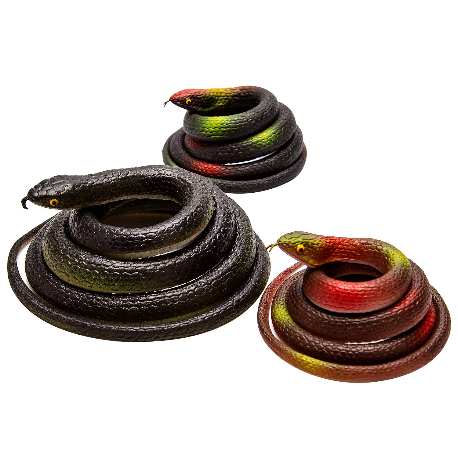 SAVITA 3 Pcs Realistic Rubber Snakes 2 Sizes Snake Toys for Joke