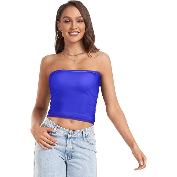 UMIRIKO Royal Blue Women's Strapless Hollow Out See Through Crop