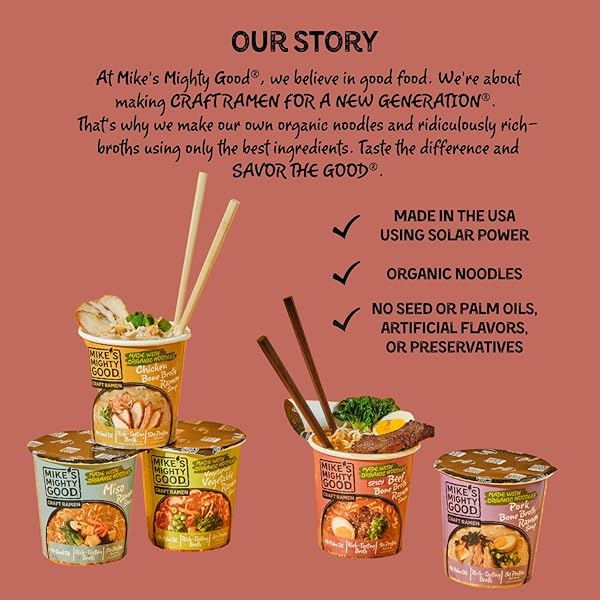 MIKE’S MIGHTY GOOD SPICY BEEF BONE BROTH RAMEN CUP (PACK OF 6) – 10G PROTEIN INSTANT RAMEN NOODLES – ORGANIC STEAMED, NON-GMO, PALM OIL-FREE – RICH TASTING, NO ARTIFICIAL FLAVORS