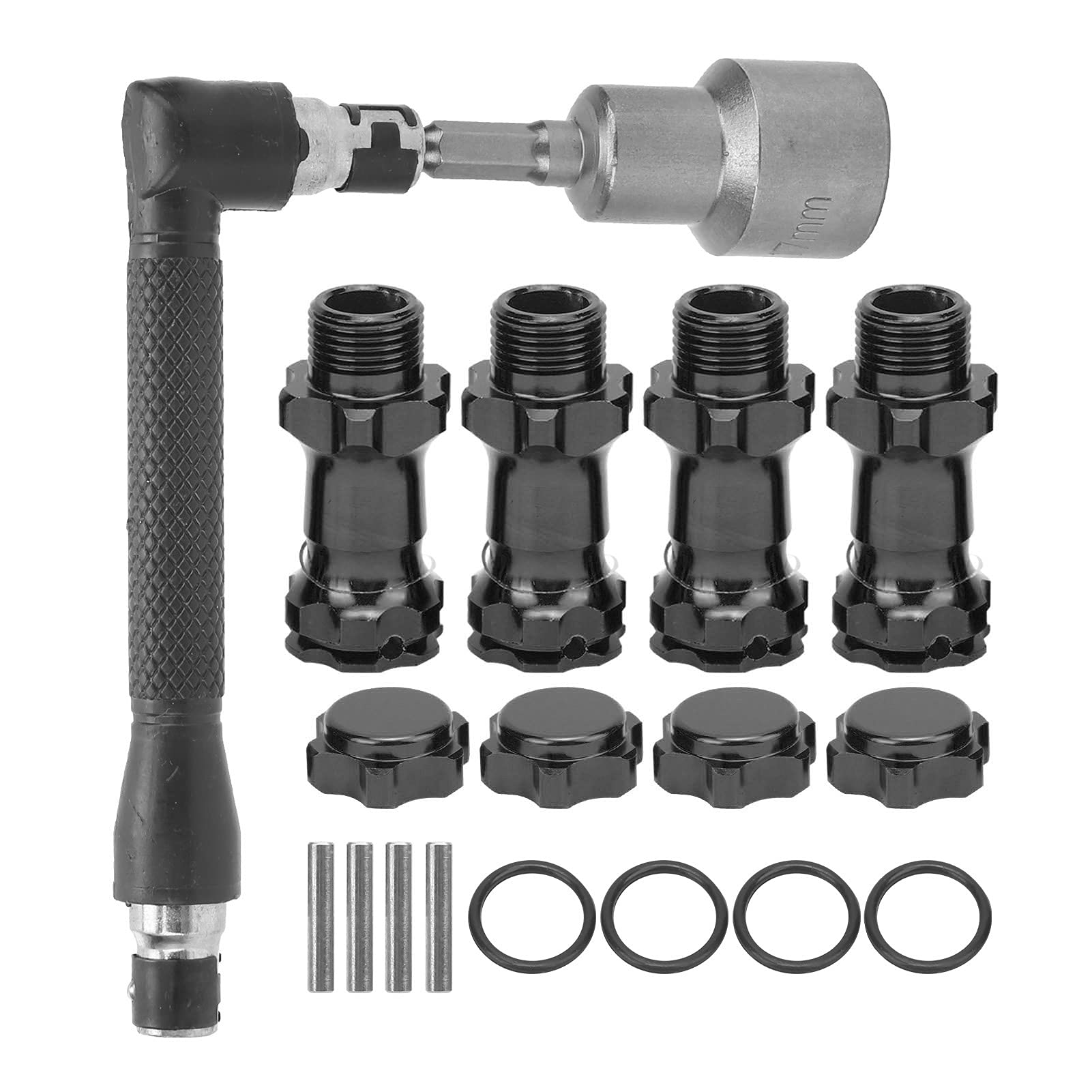 RiToEasysports 4Pcs 17mm Wheel Hex Hub Adapter Extension Conversion with Socket Spanner for 1/8 RC Car(Black) Model Car Accessories Model Toy