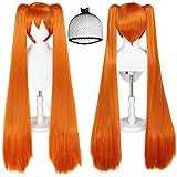 ANOGOL Hair Cap+48inch/120cm Orange Wig with Double