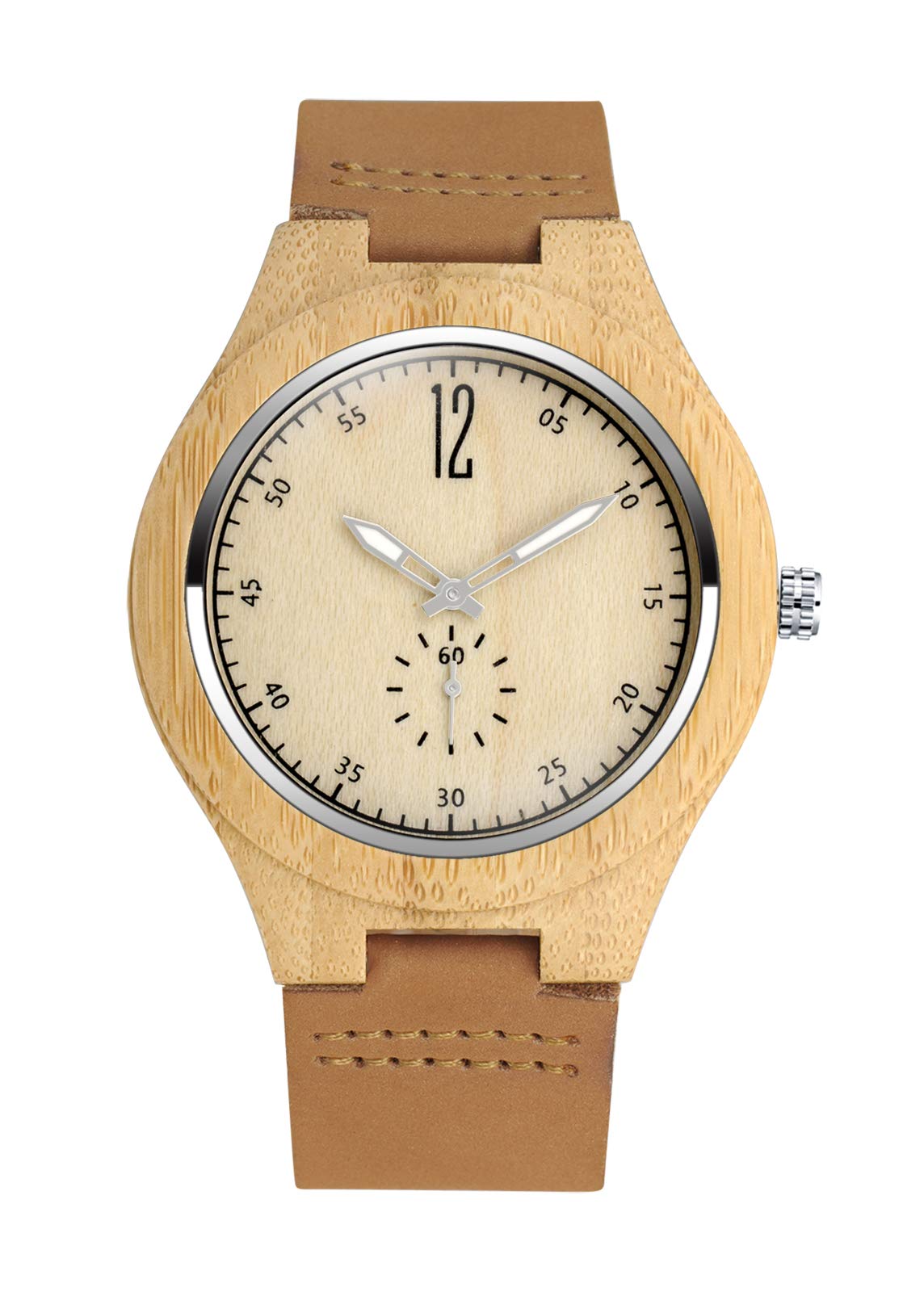 MicLee Men's Women's Wrist Watches, Men's Women's Bamboo Wood Watch, with Leather Band, Arabic Numerals dial, Natural Wood Quartz Watch, Decorative Casual Watch