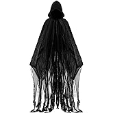 Geyoga Grim Reaper Costume Scary Hooded Cape Witch Costume Hooded Cape for Adult Women Man Cosplay Props
