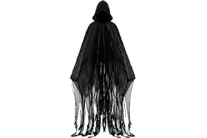 Geyoga Halloween Grim Reaper Costume Halloween Scary Cloak Witch Costume Hooded Cape for Adult Cosplay Props