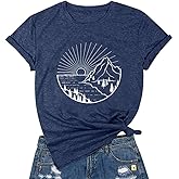 Hiking Shirt for Women Mountain Adventure Camping T Shirt Nature Sunrise Graphic Casual Outdoor Vacation Tees Tops