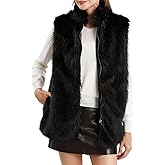 Amazhiyu Women's Faux Fur Zip Up Vest Stand Collar Sleeveless Jacket with Pocket