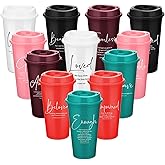 FoldTier 12 Pcs Inspirational Christian Easter Cups Bulk Religious Gifts 16 oz Reusable Plastic Bible Verse Tumbler with Lid Straw Scripture Drinking Cup Mother's Day Church Gifts Men Women