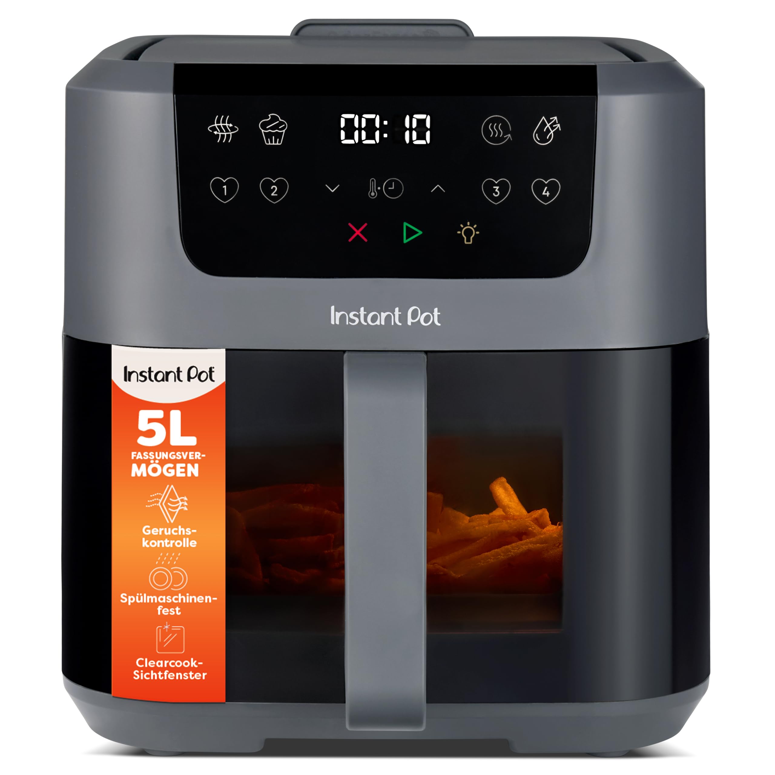 Instant Pot - Vortex Compact Truffle-Heißluftfritteuse - 5 l Korb, Familiengröße, 4 in 1 - Heißluftfrittieren, Dörren, Backen, Aufwärmen, Antihaftbeschichtung, Leicht zu reinigen, Spülmaschinenfest