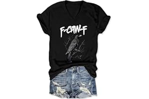 DUDIHOHX F-Caw-F Shirt F Crow F Shirt Novelty Crow Black Bird Print T-Shirt Cotton Casual V Neck Women's Tee Tops