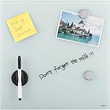 VonHaus Glass Magnetic Memo Board 350 mm x 350 mm, Bulletin Board, Notice Board with Accessories - Dry Erase Pen, Two Stylish Magnets and a Magnetic Eraser/Pen Holder (Clear)