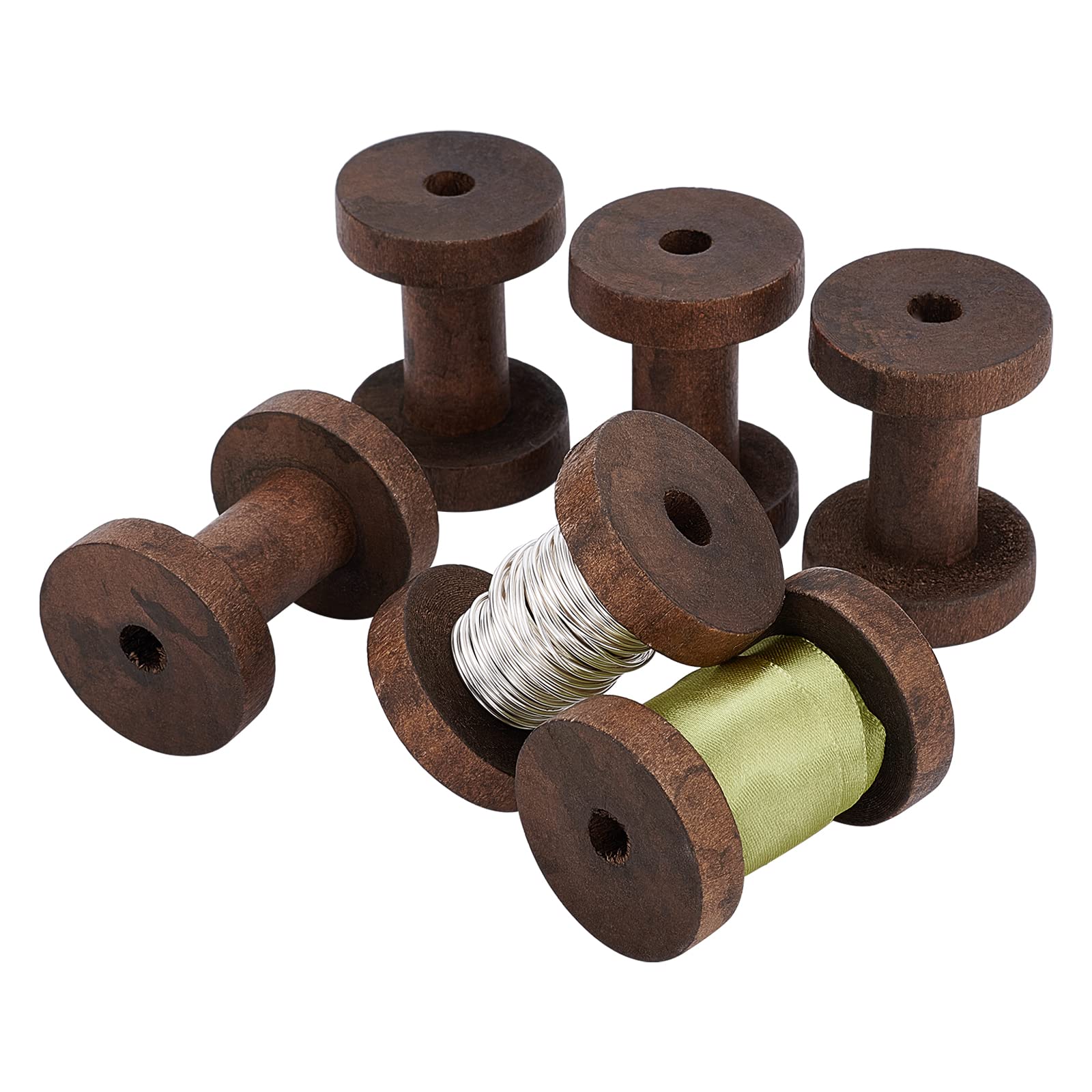 PH PandaHall Wooden Empty Spools for Wire, 5.9cm Bobbins Wood Sewing Embroidery Thread Spool Wire Weaving Bobbins for Embroidery and Sewing Machines Arts Crafts Thread Cord Roll, 6pcs